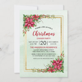 Jul Party Red Poinsettia Blommigt Guld Ram