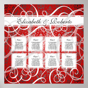 Jul Party Red Swirls 8 Bord Sittdiagram Poster