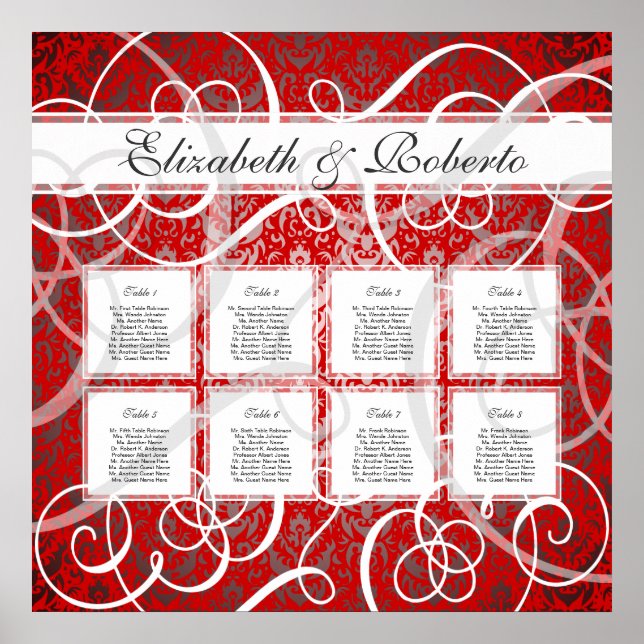 Jul Party Red Swirls 8 Bord Sittdiagram Poster (Framsidan)