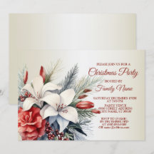 Jul Party Red White Flowers Helgdagar Elegant