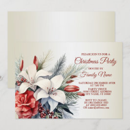 Jul Party Red White Flowers Helgdagar Elegant Inbjudningar