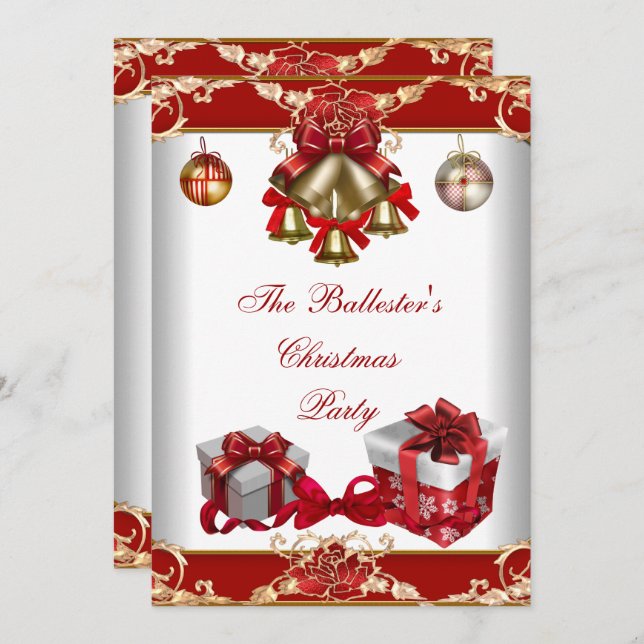 Jul Party Red White Guld Inbjudningar (Fram/baksida)
