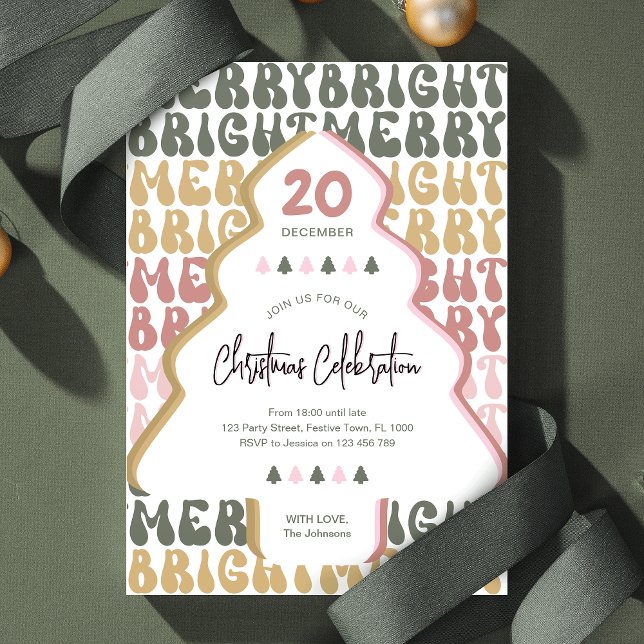 Jul Party Retro Groovy Colorful Roligt Festive Inbjudningar (Embrace the retro charm with this fun colorful Christmas party invite design)