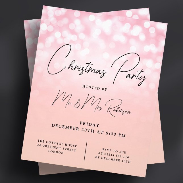 Jul Party Ro Ljus Gnistra Inbjudan i Guld Flygblad (Christmas Party Rose Gold Lights Sparkle Invite Flyer)