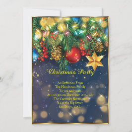 Jul party röd guld Blå Grönt-stjärna Inbjudningar