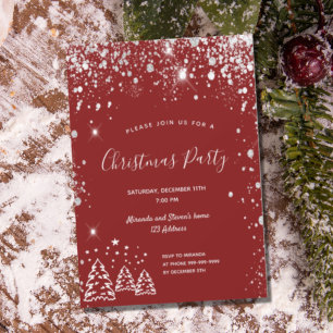 Jul party röd silver glitter inbjudningar