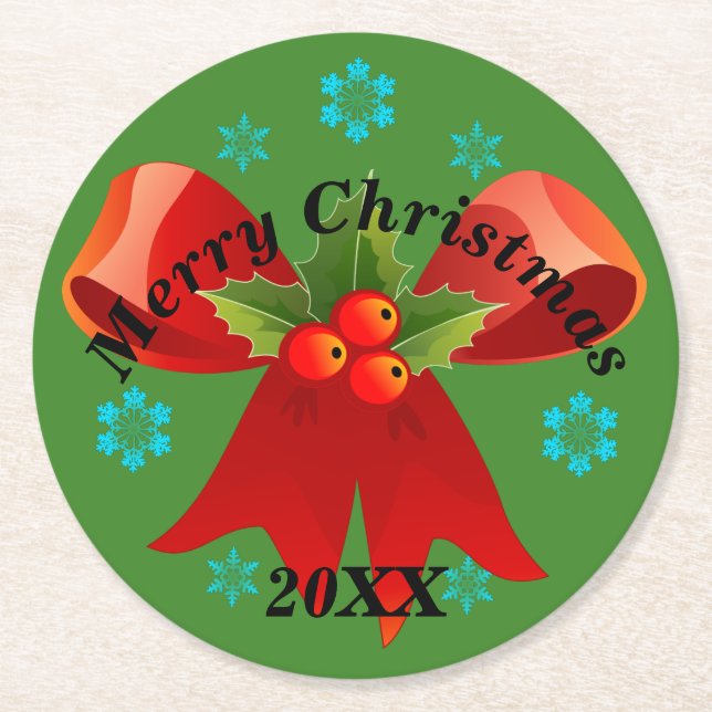Jul Party (Röda julbandet) Underlägg Papper Rund (Framsidan)