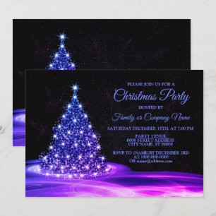 Jul Party Rosa Blue Shiny Träd Winter Black Inbjudningar