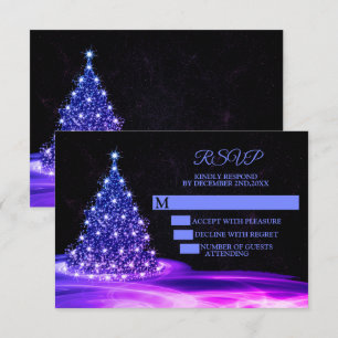 Jul Party Rosa Blue Shiny Träd Winter Black OSA Kort