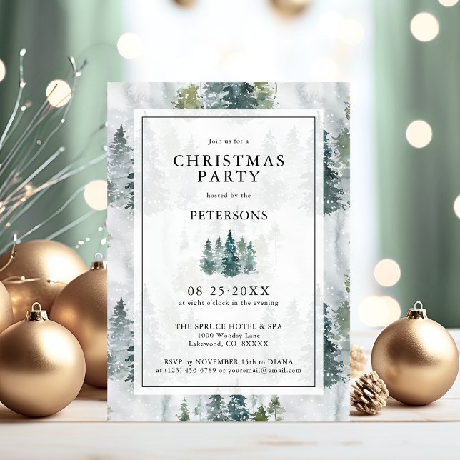 Jul Party Rustic Gräs Träd Deep Grönt Inbjudningar (Christmas Party Rustic Pine Trees Deep Green Invitation)