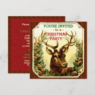Jul Party Rustic Reindeer Wood Grain Inbjudningar