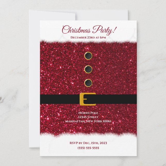 Jul-Party-Santa's Dazzling Red Outfit- Inbjudningar (Framsida)