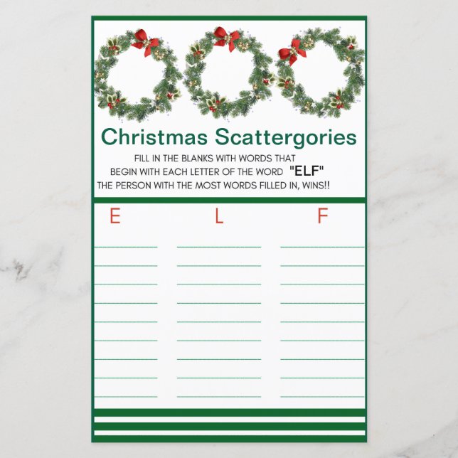 Jul Party Scattergories Game (Framsida)
