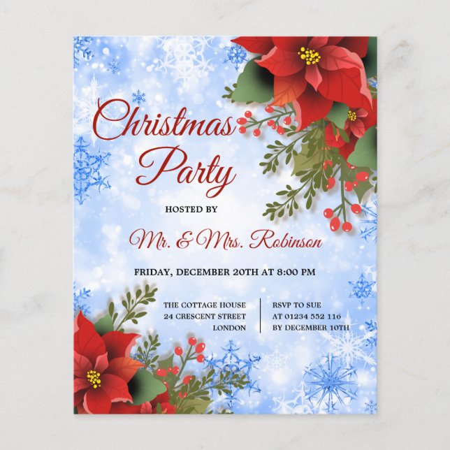 Jul Party Silver Blue Gnistra Poinsettia Flygblad (Framsidan)