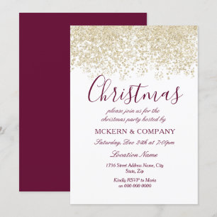 Jul Party Silver Glitter Burgundy Inbjudningar