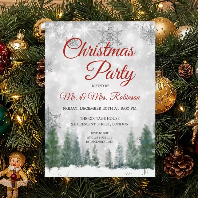 Jul Party Silver Winter Wonderland Inbjudningar (Christmas Party Silver Winter Wonderland Invitation)