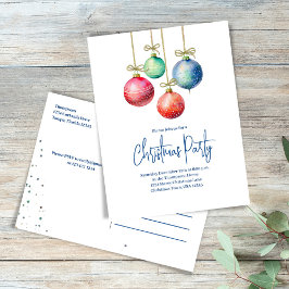 Jul Party Simple Watercolor Ornaments Vykort