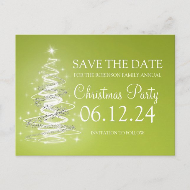 Jul Party spara datum Träd-Grönten Meddelande Vykort (Framsida)