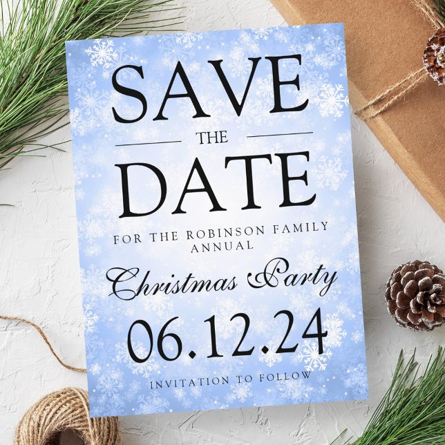 Jul Party Spara datum Vinterblått Meddelande Vykort (Christmas Party Save The Date Winter Blue Announcement Postcard)
