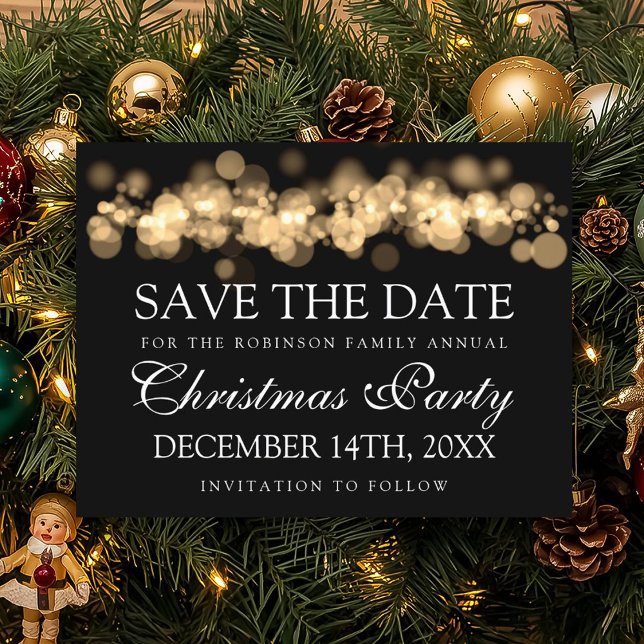 Jul Party spara datumet Guld bokeh Ljus Meddelande Vykort (Christmas Party Save The Date Gold Bokeh Lights Announcement Postcard)