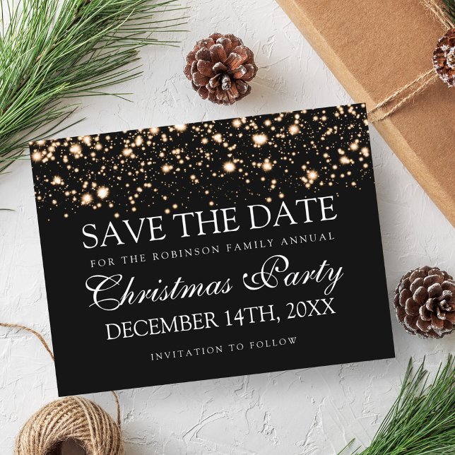 Jul Party Spara datumet Guld Midnight Glam Meddelande Vykort (Christmas Party Save The Date Gold Midnight Glam Announcement Postcard)