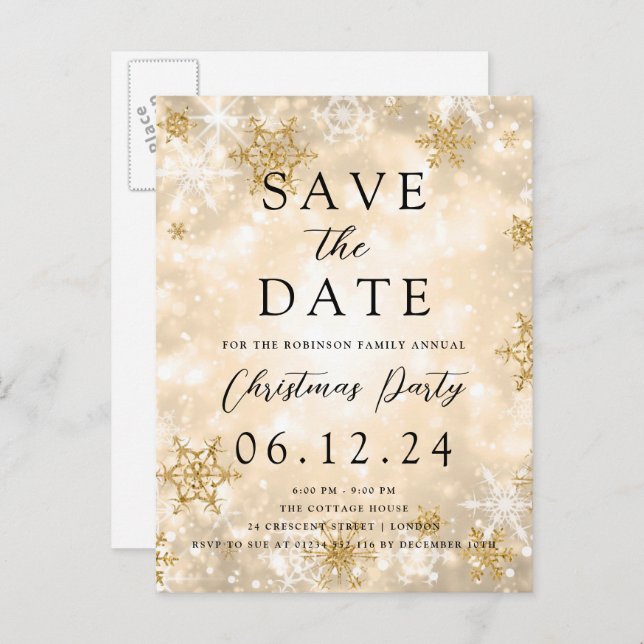 Jul Party Spara datumet Guld-vintern  Meddelande Vykort (Fram/baksida)