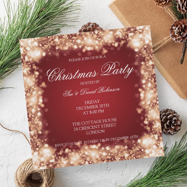 Jul Party Sparkling Ljus Guld Inbjudningar (Christmas Party Sparkling Lights Gold Invitation)