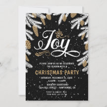 Jul-Party svartvitt och guld Joy-inbjudan