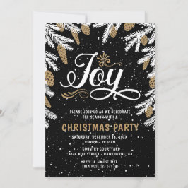 Jul-Party svartvitt och guld Joy-inbjudan Inbjudningar