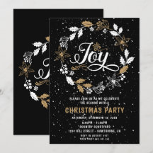Jul-Party svartvitt och guld Joy-inbjudan