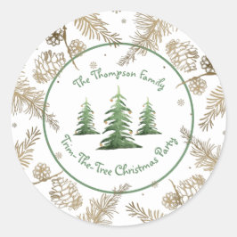 Jul Party, Trim-the-Träd, Familj Namn, Runt Klistermärke