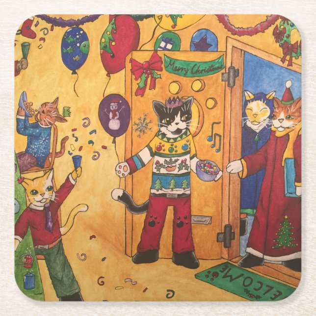 Jul Party Underlägg Papper Kvadrat (Framsidan)