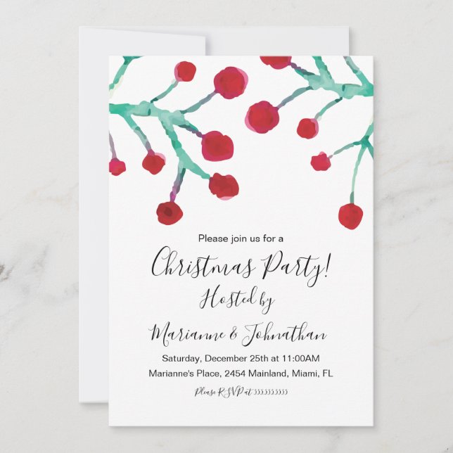 Jul Party Watercolor Berries Hand Paediatric Inbjudningar (Framsida)