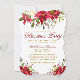 Jul Party Watercolor Blommigt Poinsettia Inbjudningar