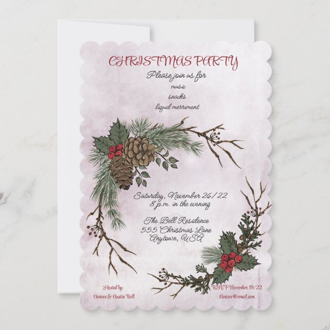 Jul Party Watercolor Gräs Cone Wandeans Meddelande (Framsida)