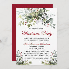 Jul Party Watercolor Greenery Red Berries Inbjudningar