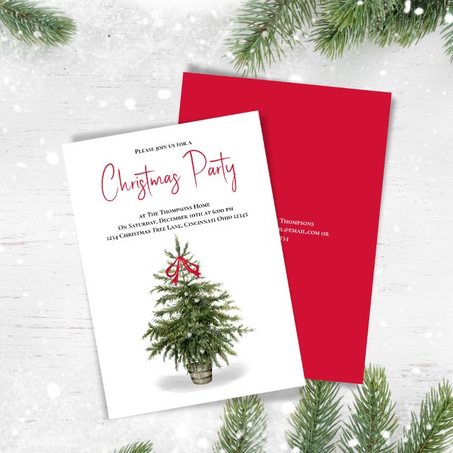 Jul Party Watercolor Julgran Party Inbjudningar (Christmas party invitation with watercolor Christmas tree)