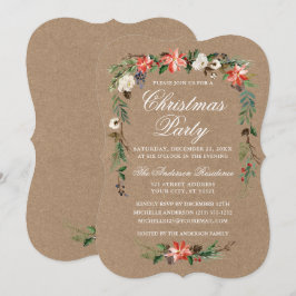 Jul Party Watercolor Poinsettia Kraft Inbjudningar