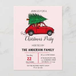 Jul Party, Watercolor Red Car Winter Helgdag Helg Vykort