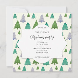 Jul Party Watercolor Träd Illustration Inbjudningar