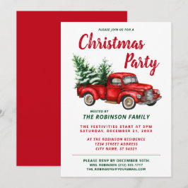 Jul Party Watercolor Vintage Red Lastbil Inbjudningar