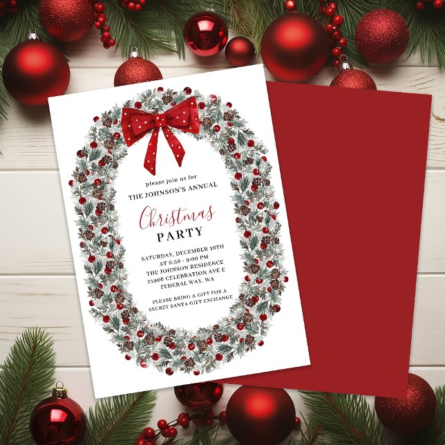 Jul Party Watercolor Watercolor Wandefrand Inbjudningar (Christmas Party Watercolor Wreath Invitation)
