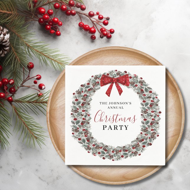 Jul Party Watercolor Watercolor Wandefrand Pappersservett (Christmas Party Watercolor Wreath Napkins)