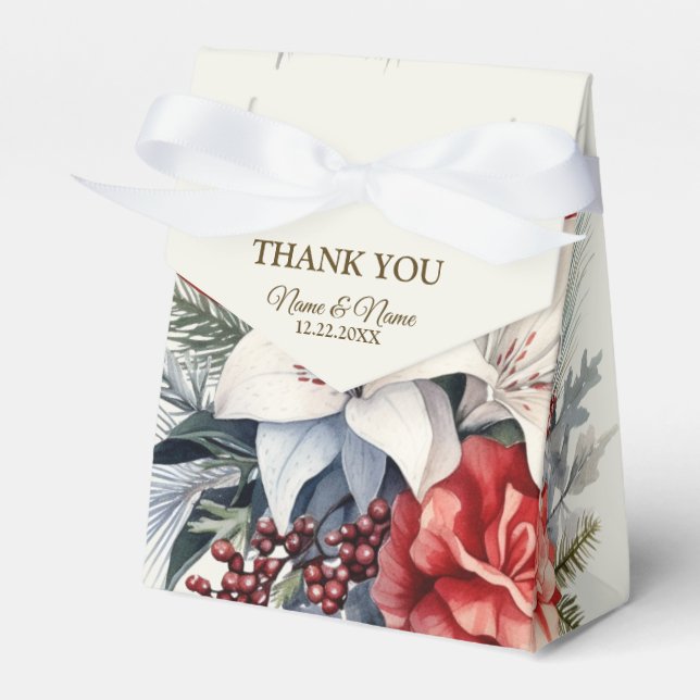 Jul Party White Red Flowers Helgdagar Elegant Presentaskar (Framsidan Sidan)