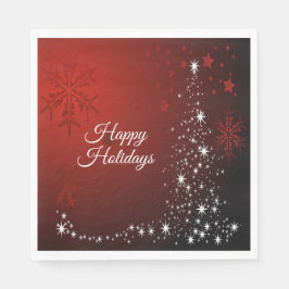 Jul Party White Stars Träd Red Snöflingor Pappersservett