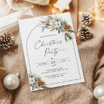 Jul Party Winter Gräs Träd White Blommigt Arch Inbjudningar<br><div class="desc">Elegant är julfestinbjudan med vinter-botaniska våtfärger.</div>