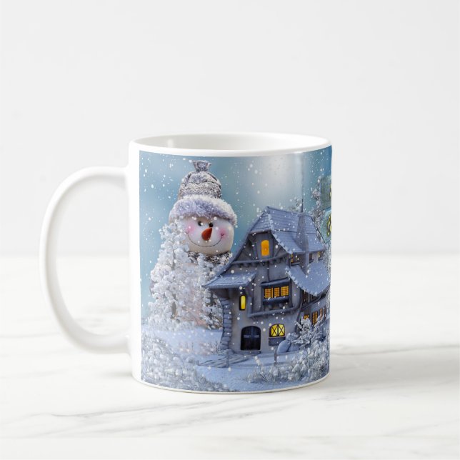 Jul Party Winter White Snögubbe Blue Rustic Kaffemugg (Vänster)