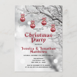 Jul Party Winter Wonderland Red Ornaments Inbjudningar