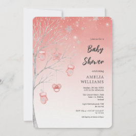 Jul Pastell Röd Vinter Träd Baby Shower Inbjudningar