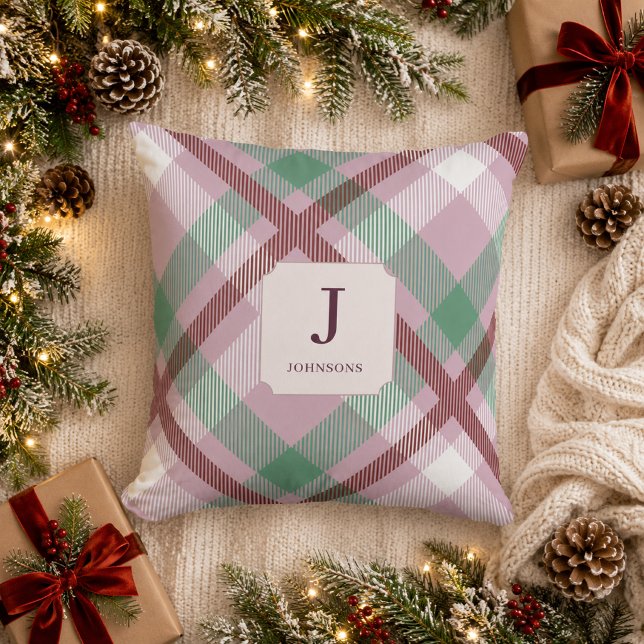 Jul Pastell Rutig Monogram  Kudde (Skapare uppladdad)